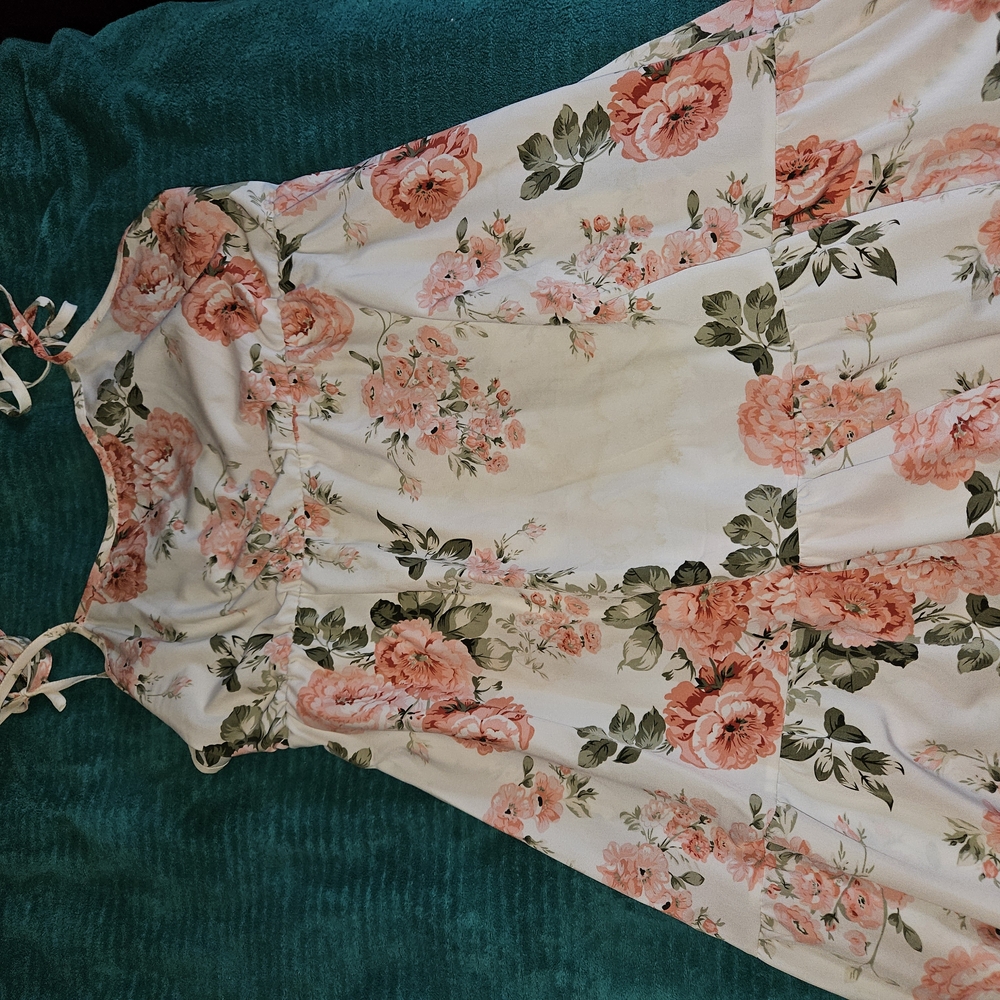 SHEIN Pink and Green Maxi Sundress Spaghetti Strap